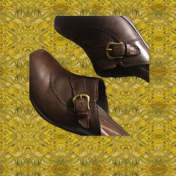 EARTH ORIGINS Mules Brown Leather Gold Buckle 2” Heel Size 8 - Picture 3 of 7